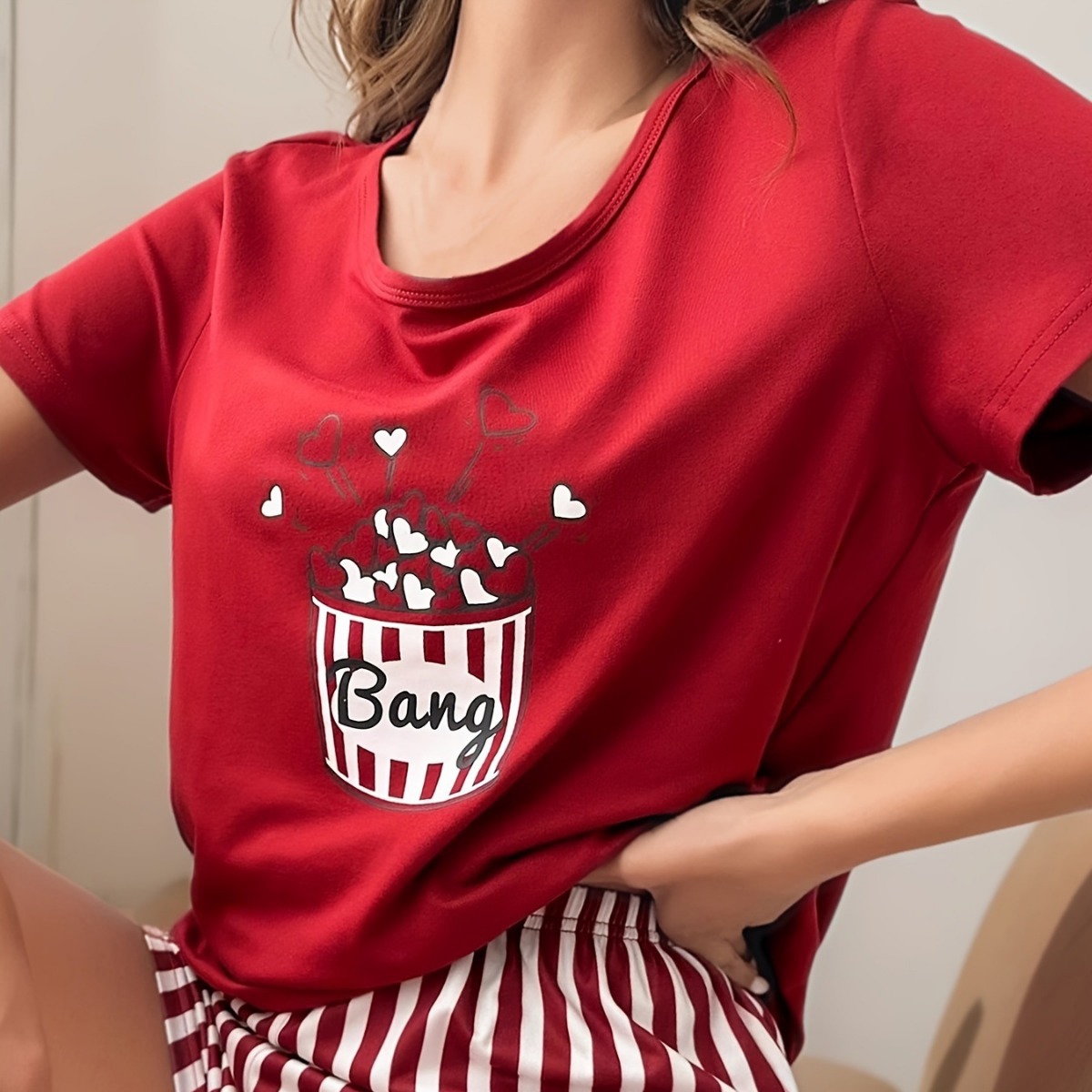 Pijamas transfronterizos posicionamiento femenino camiseta estampada chaleco pantalones cortos traje cómodo hogar casual sexy damas servicio a domicilio