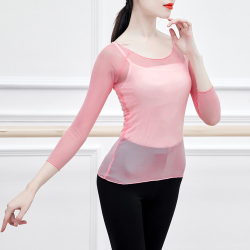 Classical body yoga ballet slimming performance tops women's mesh T-shirts adult modern dance practice clothing