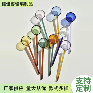 Creative high color matching glass long handle spoon supply cute milk tea dessert small spoon milk coffee mixing spoon