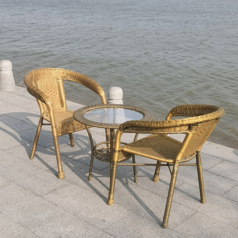 [Strictly Selected] Rattan Balcony Small Round Table 3-Piece Set Balcony Courtyard Garden B&B Cafe Hotel Open-Air