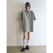 [识时]新品棉质混纺果实扣空气棉纯色宽松长款Polo衫上衣女V9249