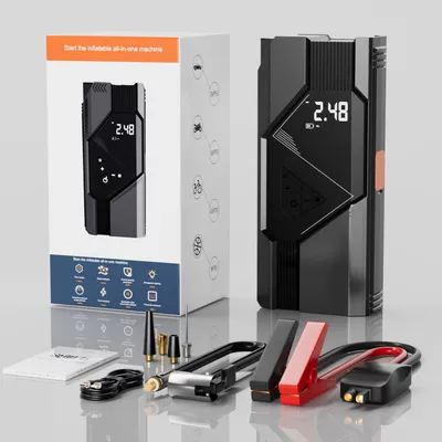 Car Electric Air Pump, High-Power Car Jump Starter, 12V Power Bank, High-Pressure Tire Inflator (Hava nasosu) - qb16-black-electric-air-pump-all-in-one-8000-mah-smart-clip-19-cylinders