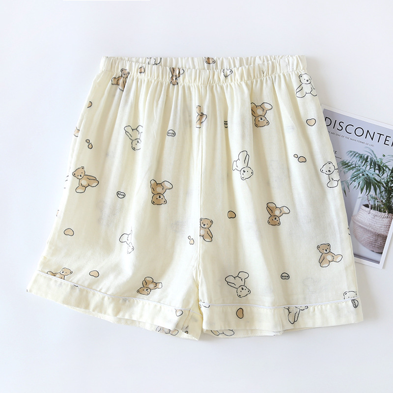 Summer New Women's Pajama Pants Shorts Cotton Gauze Women's Home Triple Pants Cotton Yarn Thin Hot Pants Sweat Absorbing Wholesale