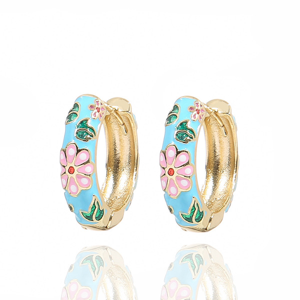 Earring new women's popular jewelry dripping oil flower flower…