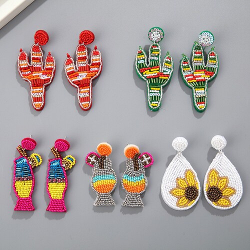 European and American creative personality ethnic style fabric bead earrings handmade wine cup cactus stud earrings earrings accessories wholesale