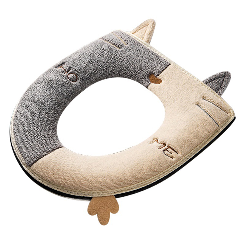 Diseño de color de contraste de gato con mango estera de inodoro hebilla pegajosa cremallera cojín de invierno cubierta de inodoro bordada