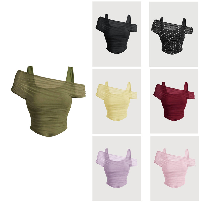 2026 Spring New Collection: Elegant and Alluring Tight-Fitting Mesh Pleated Short Date Pullover Camisole Top 2026 Spring New Collection: Elegant and Alluring Tight-Fitting Mesh Pleated Short Date Pullover Camisole Top