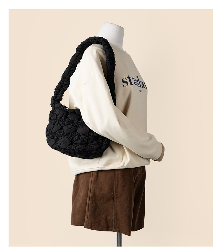 Small Korean lightweight autumn and winter shoulder with high-end feel, solid color diamond grid cotton clothing bag,_voghion.com
