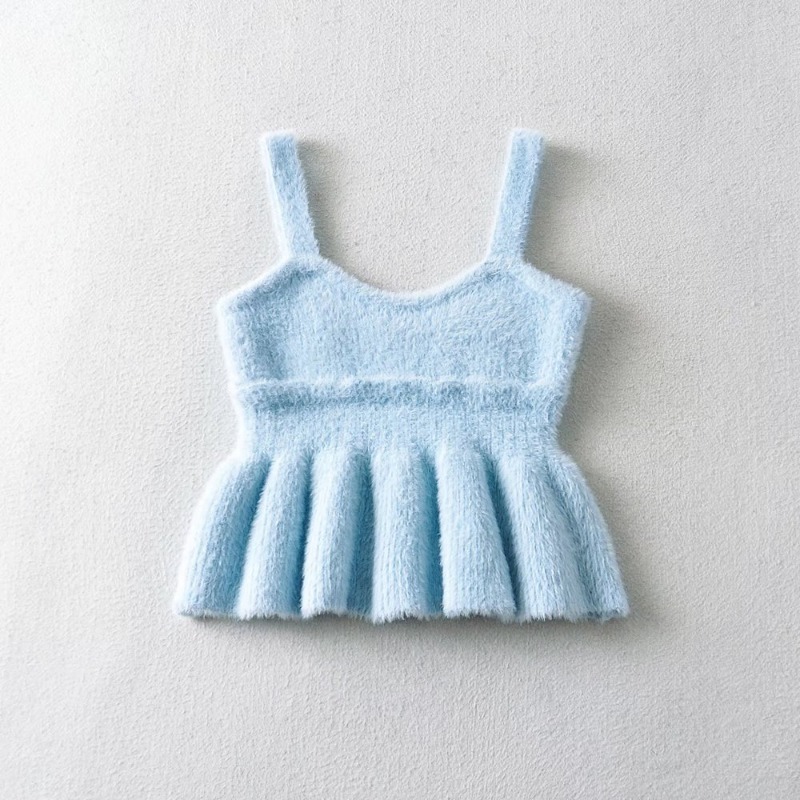 solid color pleated ruffled fluffy camisole NSXDX117978