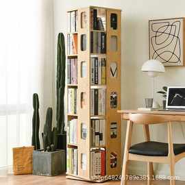 木质多层旋转书架360度家用木制落地置物架客厅学生儿童书橱柜