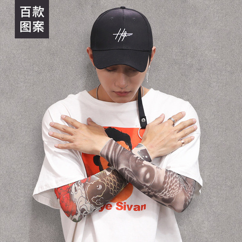 Ice silk sunscreen sleeves new style tattoo flower arm seamless men and women cycling summer driving cool national style long ice sleeves