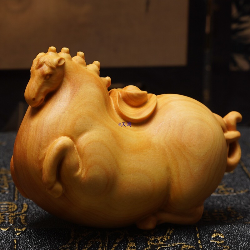 Small Leaf Boxwood Wood Carving Hand-Held Piece for Men to Play with Solid Wood Carving Craft Animal Zodiac Horse Tang Horse
