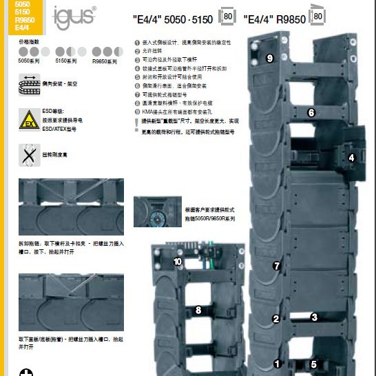 德国IGUS尼龙拖链5050-5150-R9850系列-封闭和开放设计可结合使用