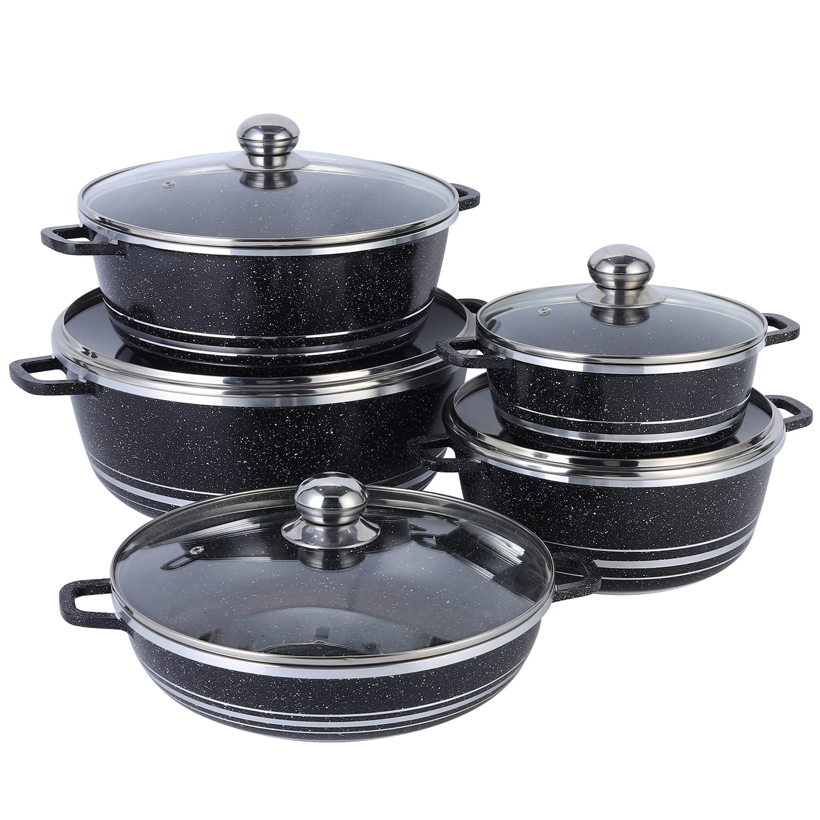 Juego de utensilios de cocina antiadherentes elegantes DONNR para uso doméstico, sartén, olla para sopa, utensilios de cocina de piedra de mármol, sartén de fondo plano que ahorra energía.