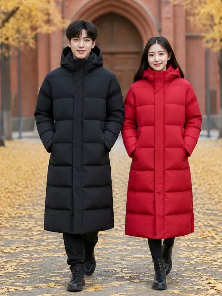 Winter long over-the-knee cotton workwear with custom logo, fleece-lined warm cotton coat, group workwear, art school down jacket