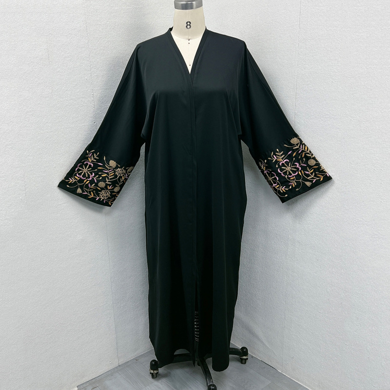 F415 Foreign Trade Middle East Dubai Women's Clothing Embroidered Floral Elegant Cardigan Loose Robe In Stock_ecoleips.com
