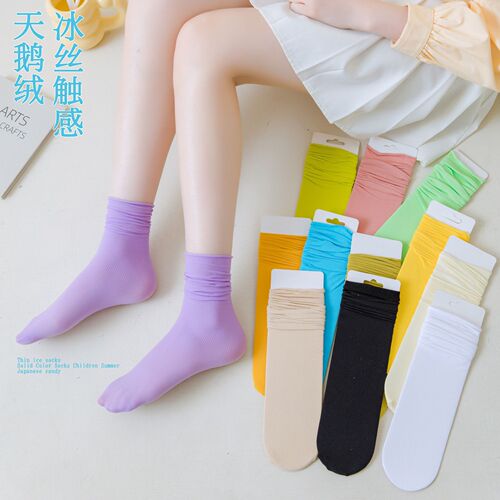 Pile socks women's thin ice socks solid color socks women's mid-calf socks summer white stockings ice stockings long summer