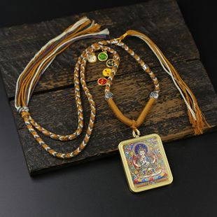 Thangka Pendant Hand-Painted Gold Eight Patron Saints Birth Buddha Xizang Buddhist Amulet Xizang Style Decoration Necklace New Chinese Style