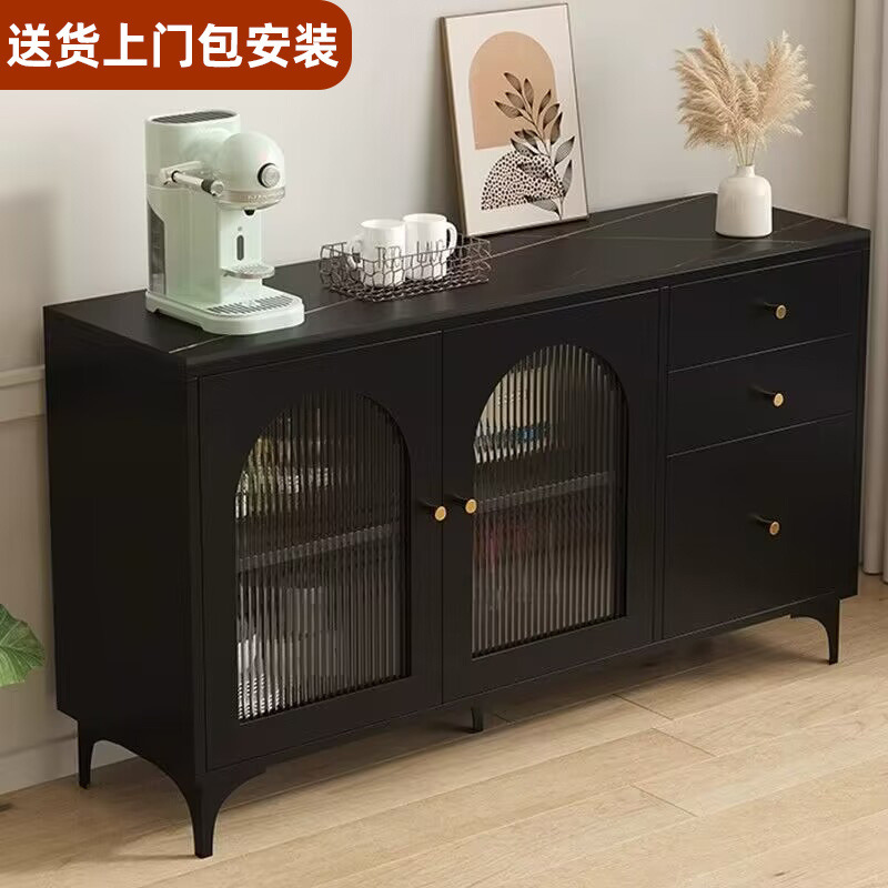 中古风岩板餐边柜多功能茶水柜客厅现代复古风黑色厨房靠VSa