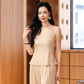 真丝睡衣女法式2026夏季优雅桑蚕丝家居服打底弹力双乔吊带背心