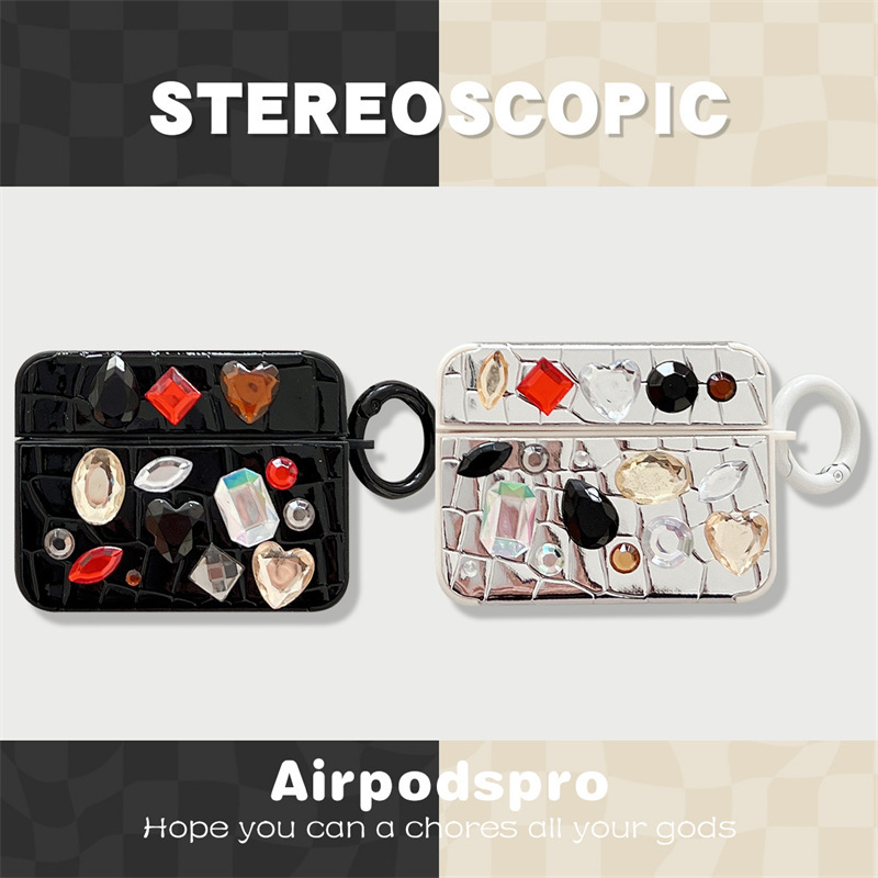復古寶石鱷魚紋皮質適用蘋果AirPods pro1/2/3代藍牙無線耳機套女