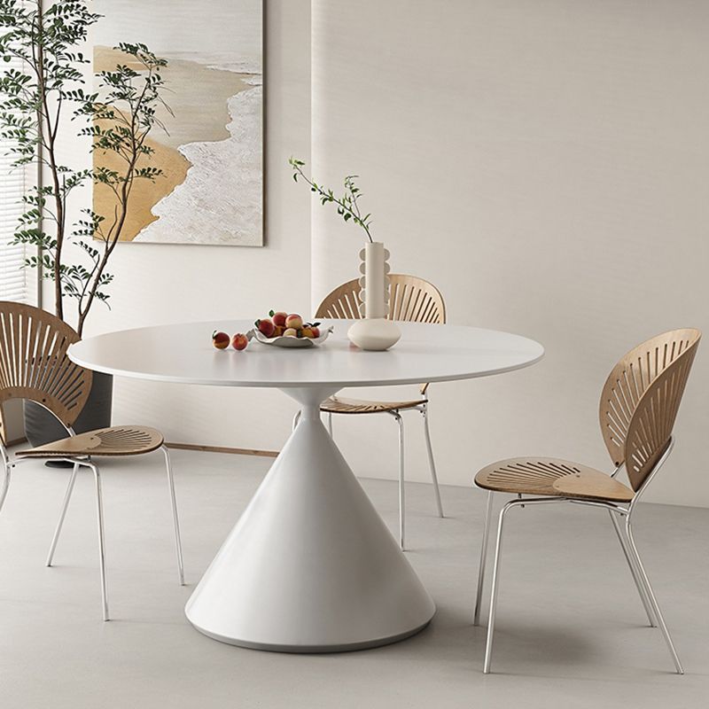 Mesa de comedor redonda de tablero de roca de estilo crema francesa, blanco puro, mesa redonda simple moderna, apartamento pequeño, combinación de mesa y silla de comedor para el hogar