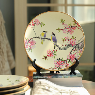 Ceramic decoration plate hand-painted crafts decoration flower hanging plate TV cabinet entrance decorative plate living room soft decoration