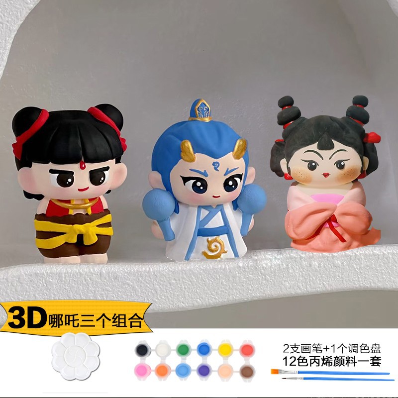 Nezha Gypsum Doll Colorear Crow Pintado Mochila Bear Pintado Creativo DIY Colorear Dibujo para niños Rompecabezas Hecho a mano