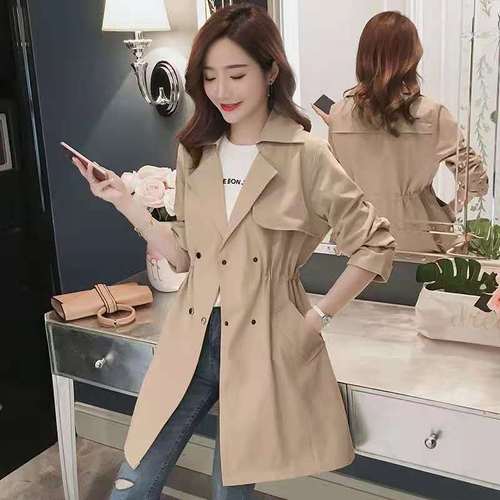 Small women's mid-length windbreaker 2023 new autumn and winter Korean style waist slimming slim jacket autumn trend