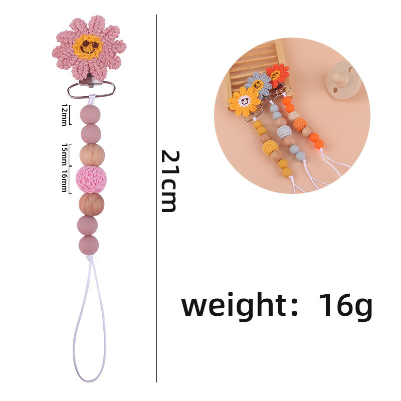Nuevo bebé suministros de ganchillo girasol chupete clip bebé de silicona Beech cadena chupete cadena anti-caída Amazon