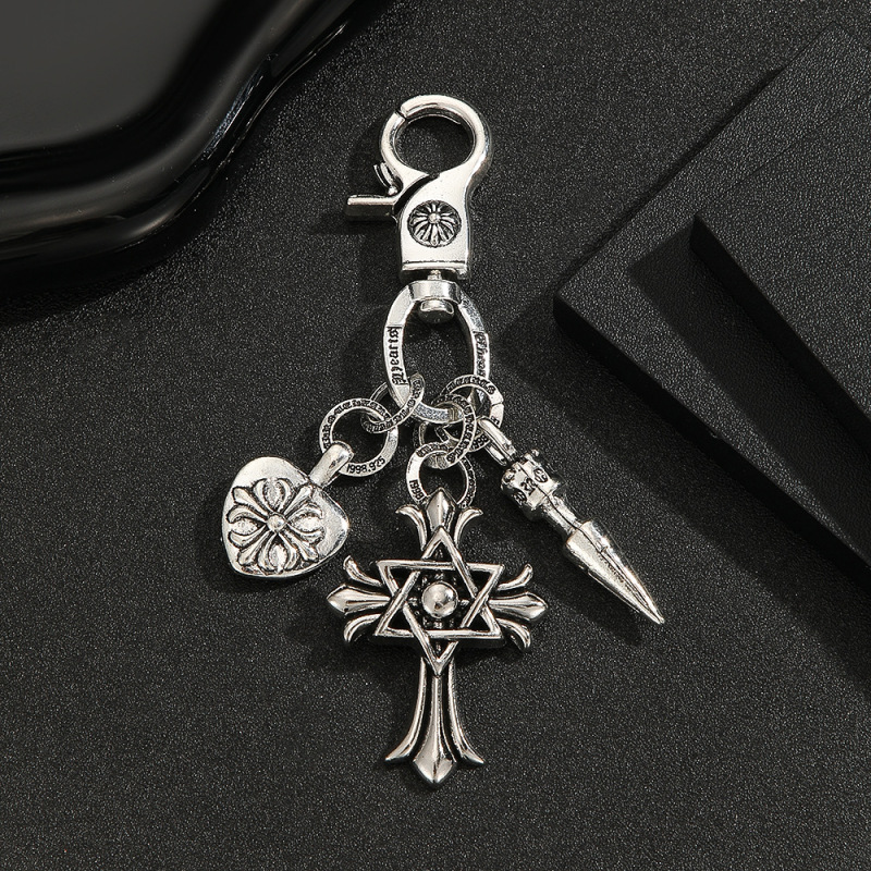 Amazon Cross Keychain Six-Pointed Star Trendy Unisex Windmill Key Pendant Heart Decoration