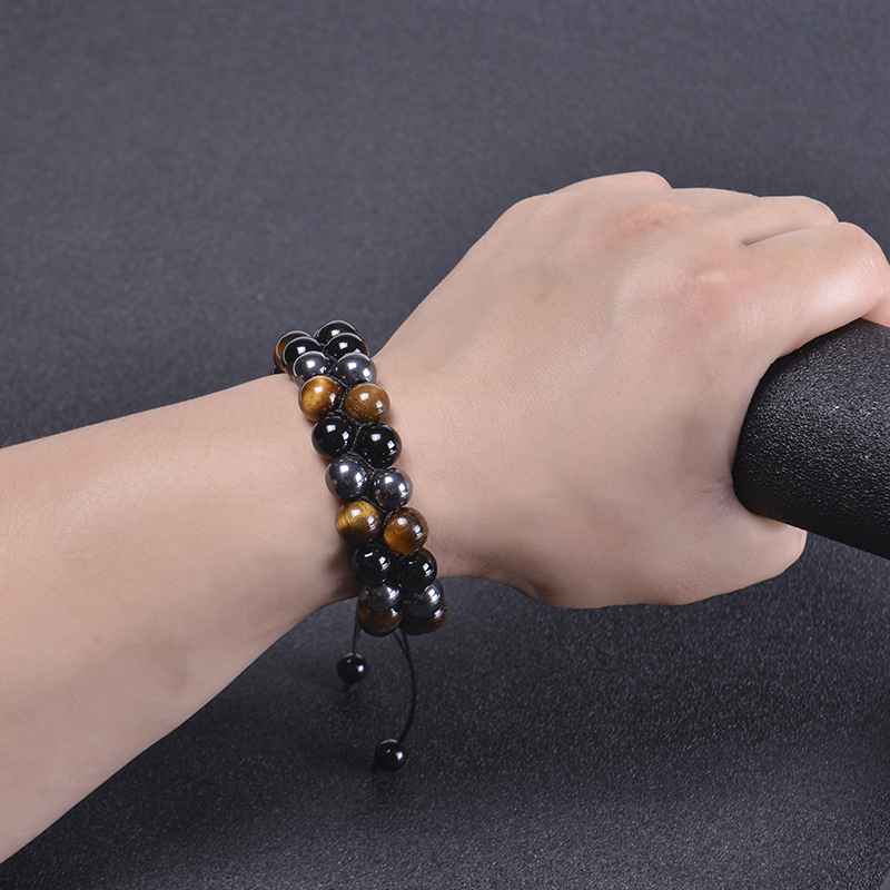 Fashion Round Agate Tiger Eye Beaded Knitting Men's Bracelets display picture 2