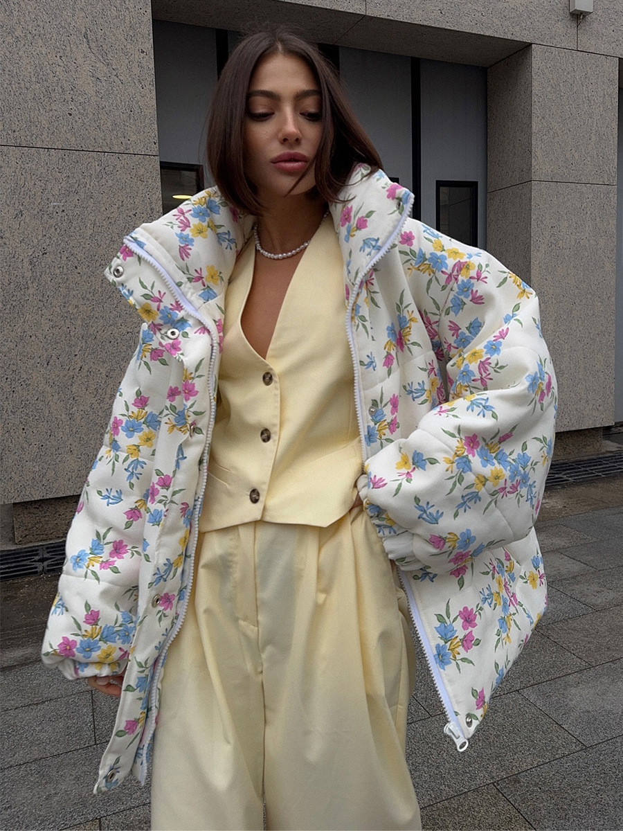 Comercio exterior transfronterizo impresión chaqueta de algodón mujer Europa y Estados Unidos otoño y invierno 2025 chaqueta de algodón con cremallera de cuello vertical chaqueta de algodón caliente chaqueta de algodón mujer