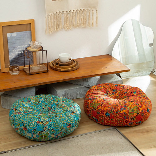 Amazon cotton and linen fabric floor cushion futon tatami mat large round cushion thickened square chair cushion