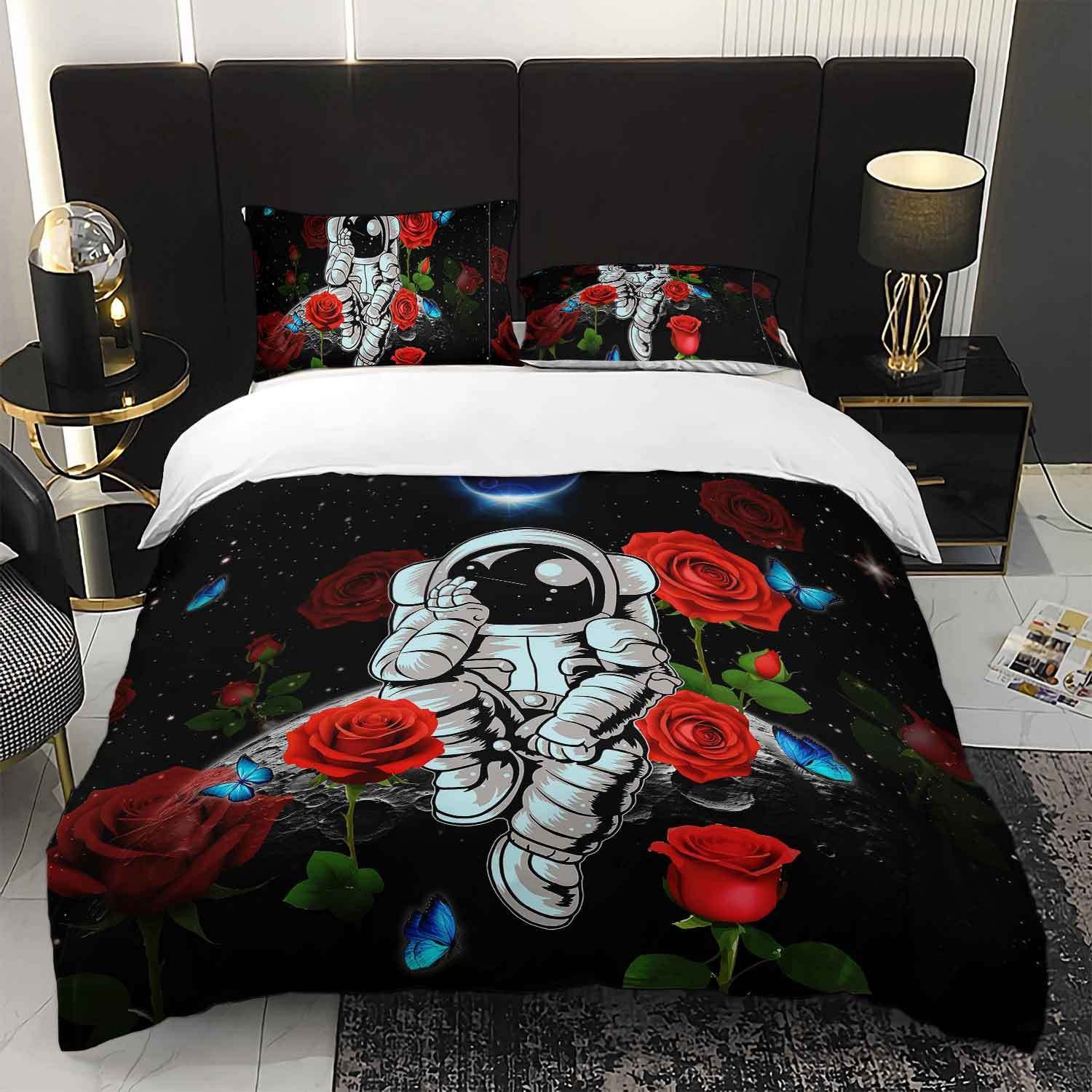 Fábrica de origen textil doméstico astronauta digital impresión set edredón suave piel respaldar TEMU / JIT