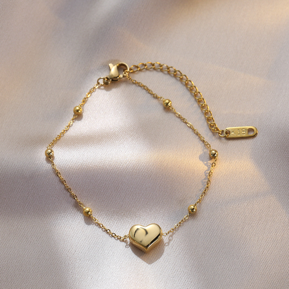 Pulseira de corrente com contas de coração em aço titânio_voghion.com