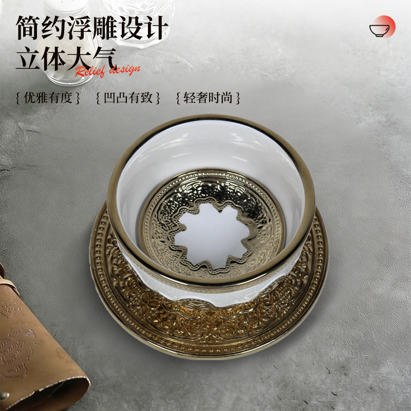 Cross-Border Gold-Plated Electroplated Ceramic Bowl with Embossed Gold Design, Light Luxury and Elegant, High Temperature Resistant, Anti-Scalding, Suitable for Home, Restaurant, Hotel, Direct Sales