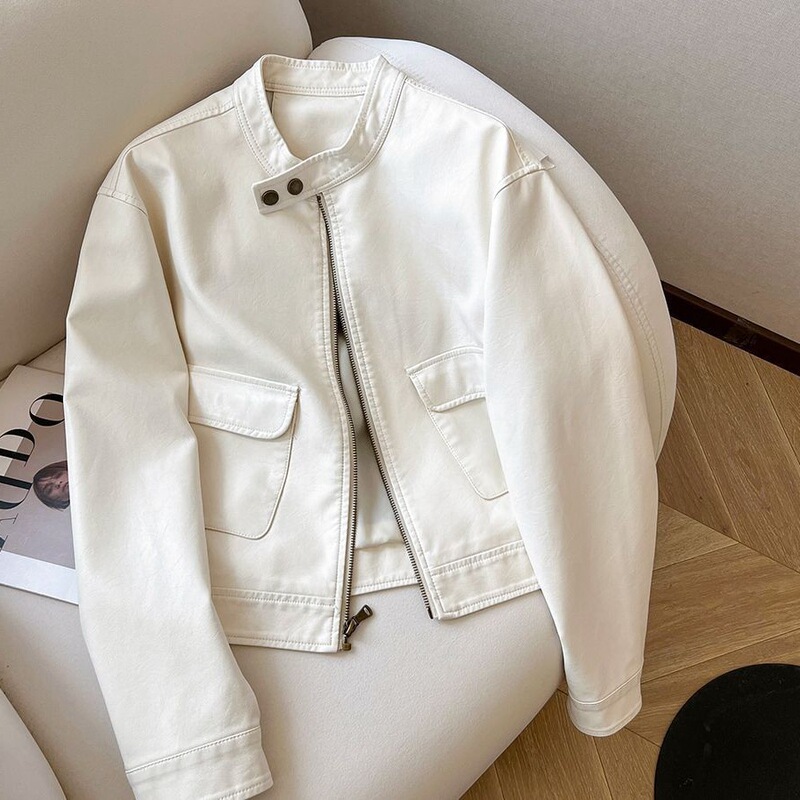 Korean Style Versatile Casual Pu Leather Short Biker Jacket for Women 2025 Spring New Retro Trendy Jacket Coat