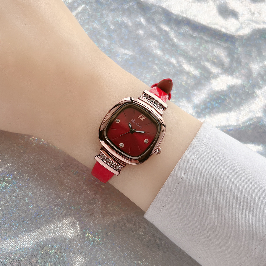 Buckle Buckle Style Retro Fashion Korean Style Color Block Buckle Pu Strap Quartz Watch