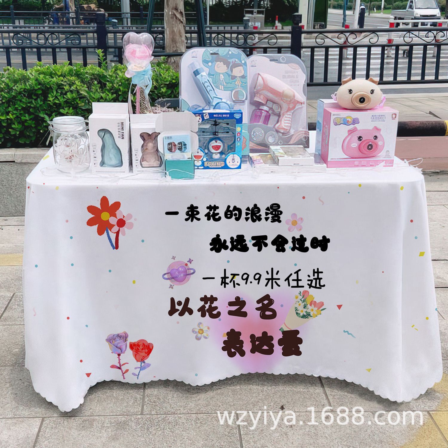 Venta de flores publicitarias publicidad mercado nocturno puestos de mesa tela carro mesa tela tela de mesa acera