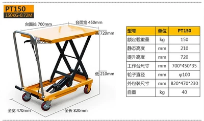 Hoular good pull PTS500 manual platform trolley mold hydraulic oil pressure trolley hydraulic platform lifting trolley (Avtomobil fırlanan platformaları) - 150kg072-m-pt150-is-limited-to-one