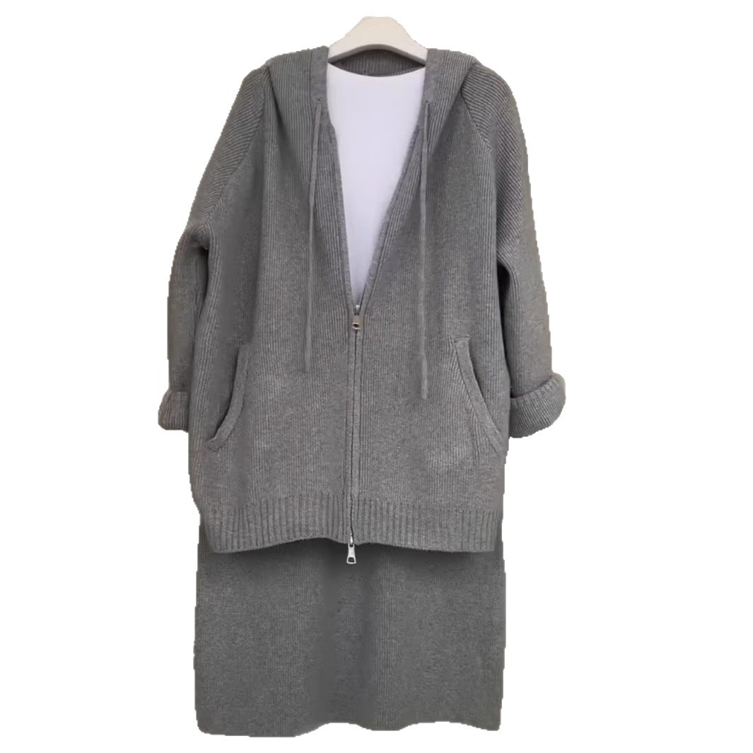 Robe pull oversize à capuche et fermeture éclair – Idéale pour l'automne et l'hiver. Tissu facile d'entretien._voghion.com