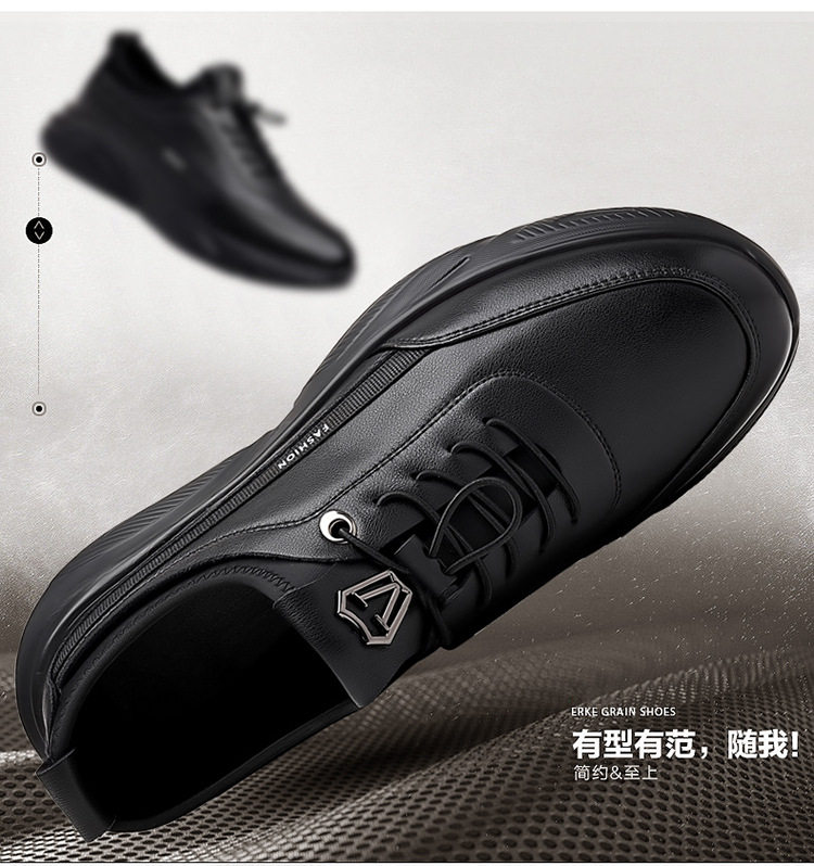 Giày nam sneaker da thật cổ thấp đế bệt thoáng khí chống trượt dễ phối đồ — Màu đen 19682, Bông đen 19682-2 chi tiết 3
