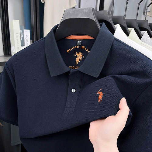 100% Cotton Short Sleeve Polo Shirt for Men 2025 Summer New Arrival Polo Shirt with Embroidered Pony Logo, Geometric Texture, Breathable T-shirt for Men