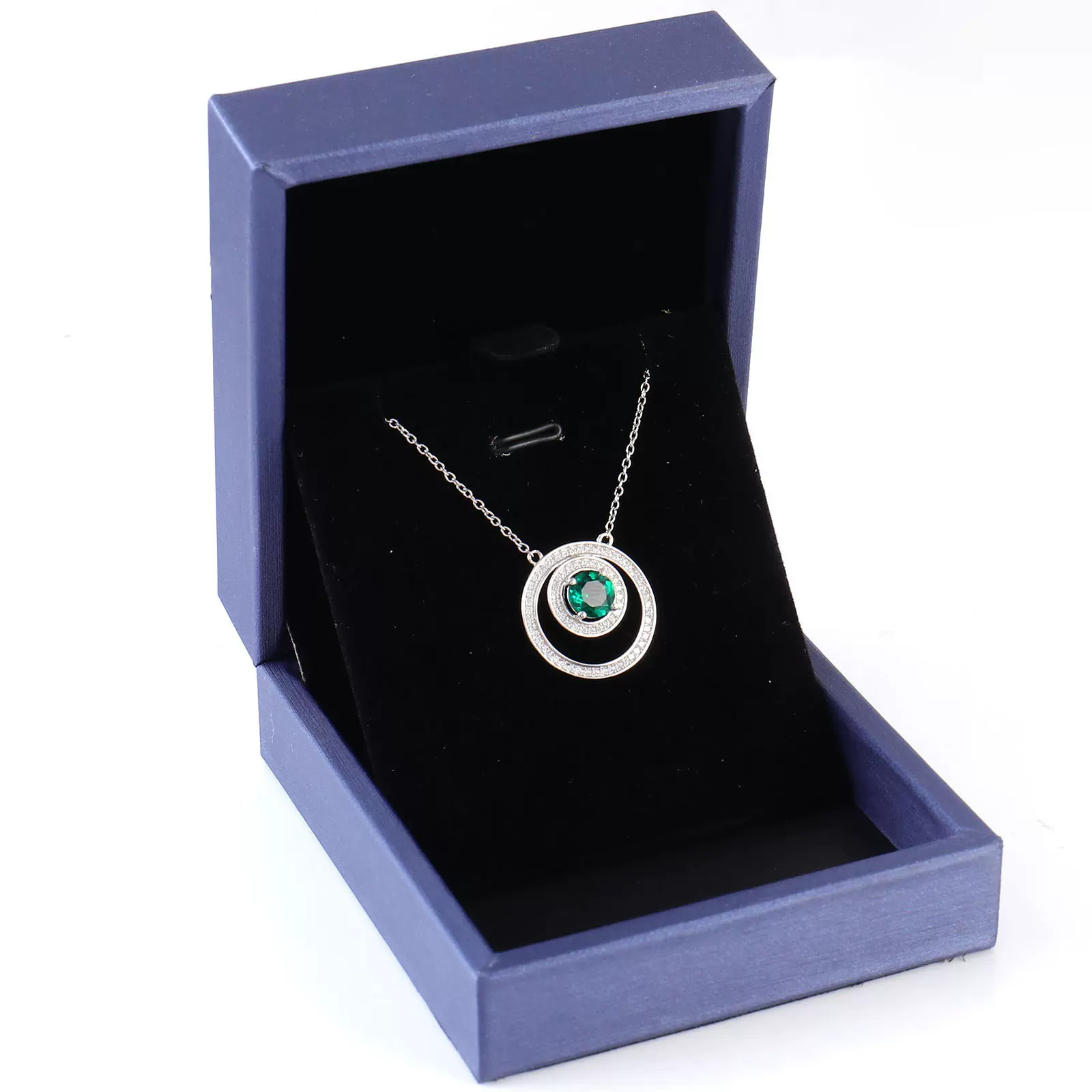 培育祖母绿项链925银镀小香风绿宝石双层项链简约微镶排钻吊坠女