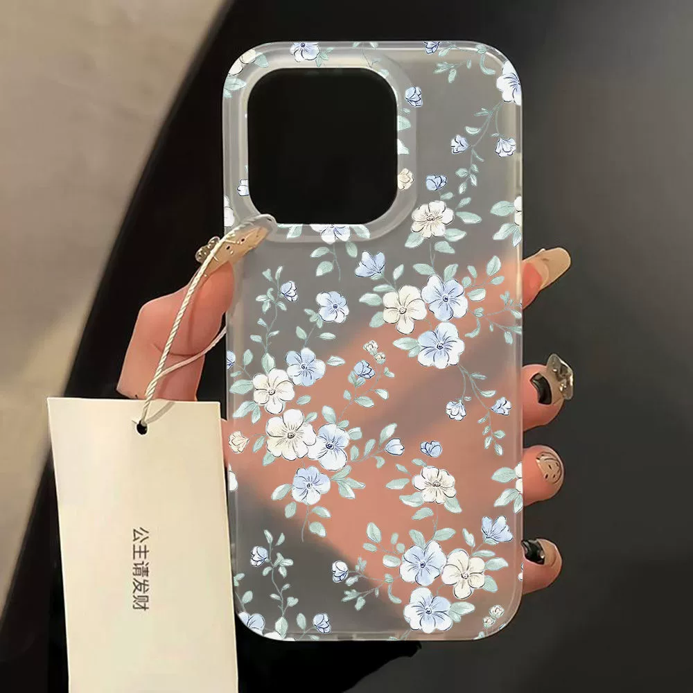 Яблоко, свежий синий совместимый iphone16, матовый чехол для телефона, цветочный, 16promax, 11