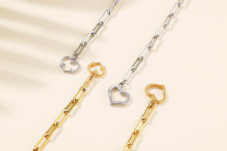 European and American stainless steel paper clip chain OT buckle heart-shaped bracelet necklace jewe