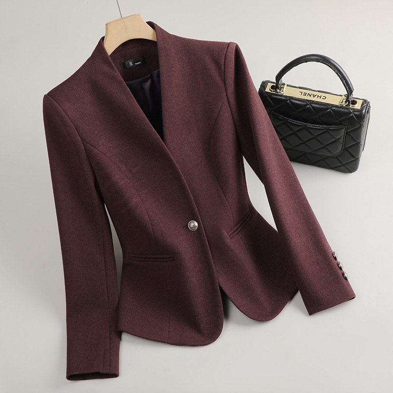 Short Short Collarless Suit Coat Women's 2025 Spring and Autumn New Lady Elegant Commuter Professional Suit Top