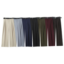 跨境欧美女装速卖通INS爆款配腰带双褶裤子