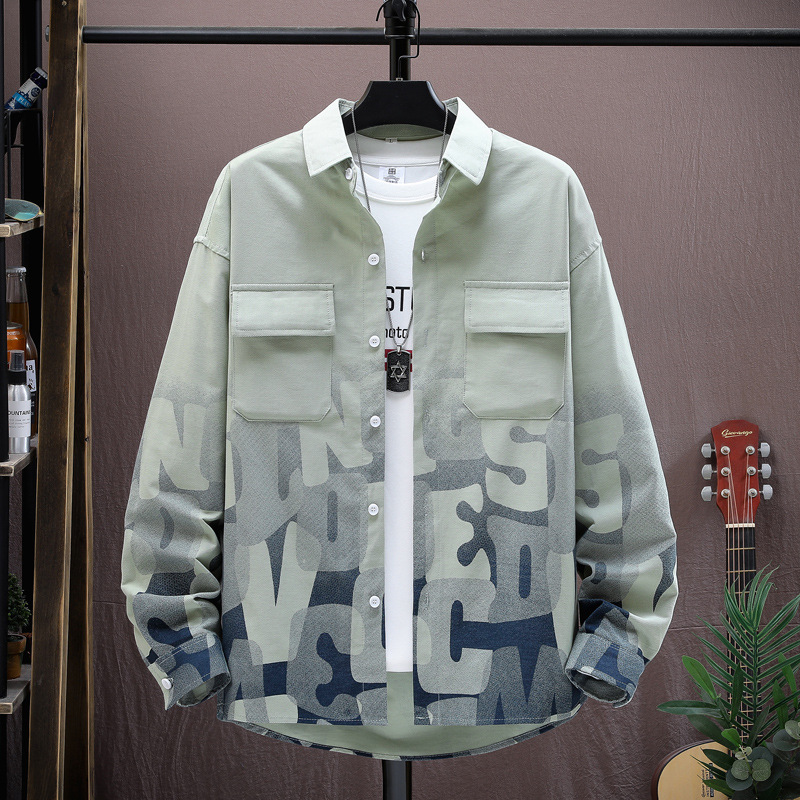 Spring and Autumn New Long-sleeved Shirt Men's Gradient Long-sleeved Shirt Fashionable Handsome All-match Workwear Sports Casual Jacket